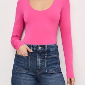 Good American Hot Pink Long Sleeve Scoop Neck Top